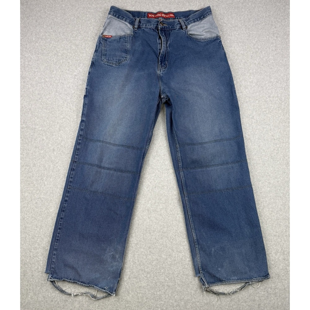 Vintage Ecko Unltd Jeans Mens 36x30 Blue Baggy Wide‎ Leg Y2K Skater Distressed